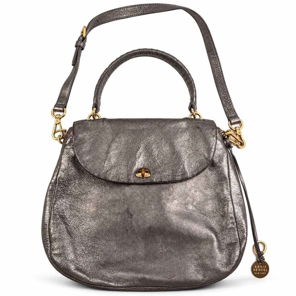 Henri Bendel Vintage Y2K Metallic Pewter Leather Convertible Crossbody Bag